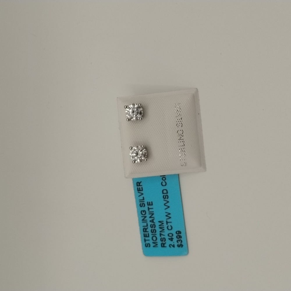 2.40 CT Moissanite Diamond Sterling Silver Stud Earrings 5MM - Picture 1 of 3